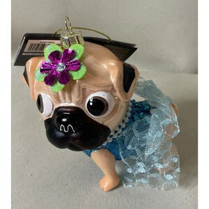 Robert Stanley Ballerina Pug Dog Wearing Tutu‎ Glass Christmas Ornament NEW